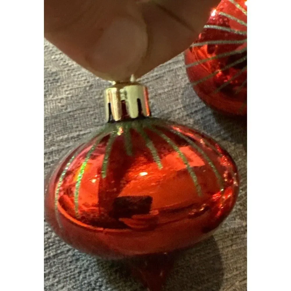 17 Retro Round/Top Shape‎ Red &  Green Glitter Shatterproof Christmas Ornaments